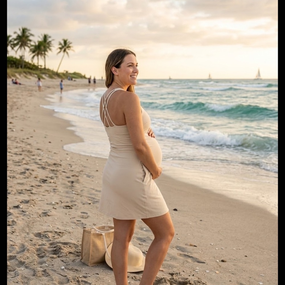 Beige Women's Strappy A-Line Dress Maternity - Picture 2 of 6